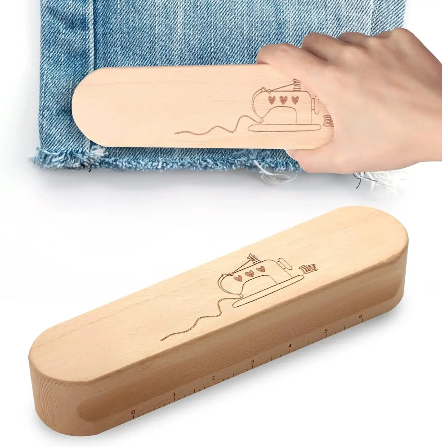 Tailor Clapper, Works with Steam Iron to Set a Seam, Hard Wood Tailor Clapper for Quilter Pressing & Seam Flattening, Hardwood Tailor’s Clapper with 6-Inch Scale for Sewing Quilting