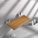 Modern Wood Folding Shower Seat Bench Brushed Wall Mounted Shower Bench Entryway Shoe-Changing Stool(Silver)