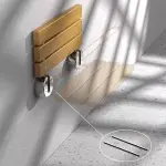 Modern Wood Folding Shower Seat Bench Brushed Wall Mounted Shower Bench Entryway Shoe-Changing Stool(Silver)