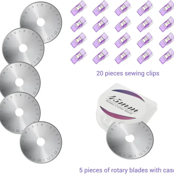 Headley Tools Rotary Cutter Set - 45mm Fabric Cutter, 5 Extra Rotary Blades, A3 Cutting Mat, Quilting Ruler and Sewing Clips, Craft Knife Set, Ideal for Crafting, Sewing, Patchworking, Purple