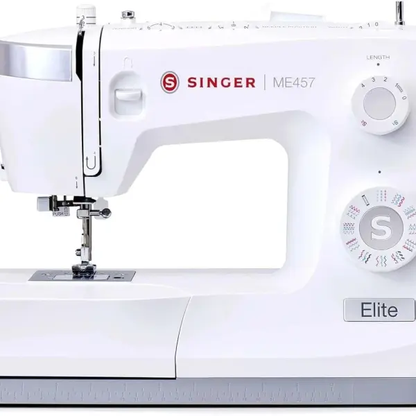 Singer Elite ME457 Sewing Machine with 110 Stitch Applications, LED Lighting, Strong Motor, Automatic Buttonhole, and Heavy-Duty Metal Frame (White)