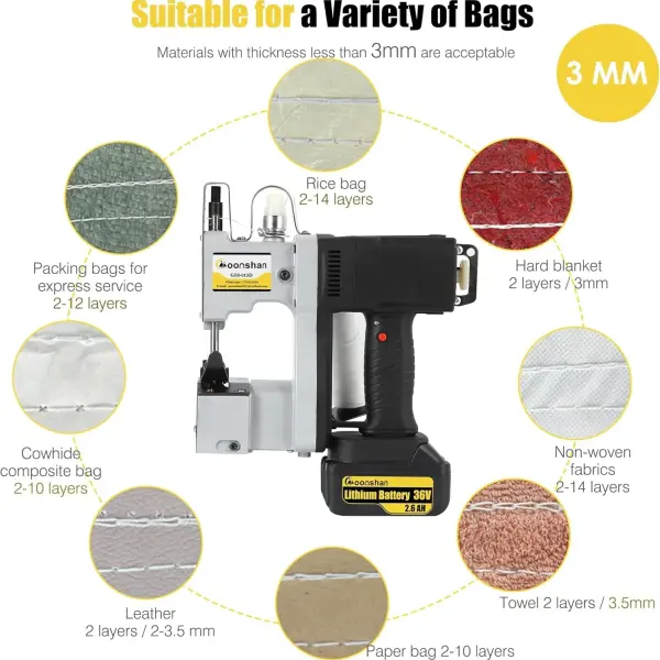 Cordless Bag Closing Machine 2s/bag Bag Sewing Machine Cordless Portable Bag Sewer 8.1Lbs Automatic Woven Bag white