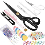 Lasnten 10 Inch Fabric Scissors Heavy Duty Sewing Scissors for Cutting Leather Clothes Tailor Shears Set with Tailors Chalk, Plastic Clips, Sewing Pin for Home Office Artists Dressmakers