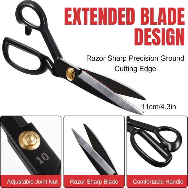 Lasnten 10 Inch Fabric Scissors Heavy Duty Sewing Scissors for Cutting Leather Clothes Tailor Shears Set with Tailors Chalk, Plastic Clips, Sewing Pin for Home Office Artists Dressmakers