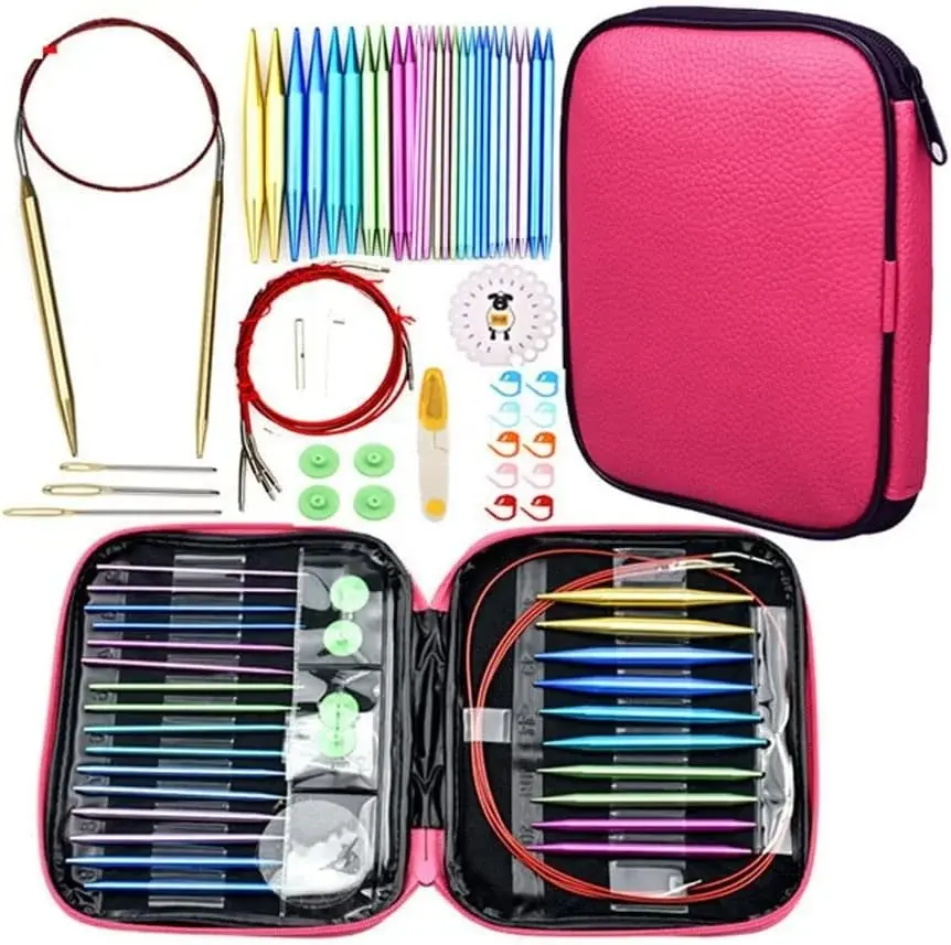 A1DFDFGOQSFG 14 Styles Set Crochet Hook Set with Yarn Knitting Needles Sewing Tools Set Knit Gauge Scissors Holder Hook Knitting (Color : C Size : As Shown)