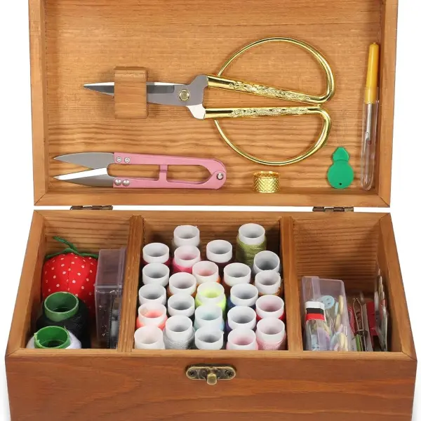 Wooden Sewing Kit Box Wooden Hand Home-Sewing Repair Tool Kits Wooden-Sewing Box with Cute Sewing Accessories Supplies for Adults, Women, Men Universal Home Repair Tool Kit