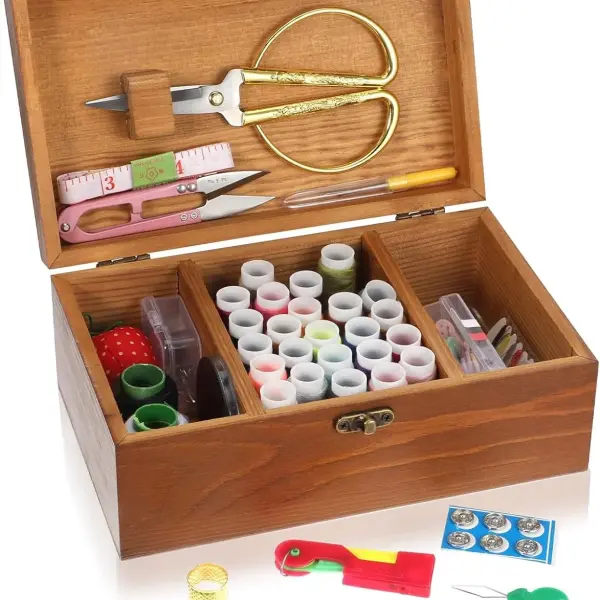 Wooden Sewing Kit Box Wooden Hand Home-Sewing Repair Tool Kits Wooden-Sewing Box with Cute Sewing Accessories Supplies for Adults, Women, Men Universal Home Repair Tool Kit