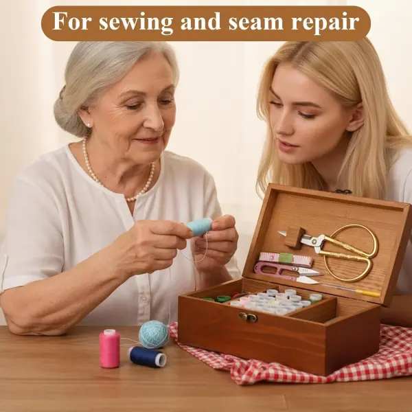 Wooden Sewing Kit Box Wooden Hand Home-Sewing Repair Tool Kits Wooden-Sewing Box with Cute Sewing Accessories Supplies for Adults, Women, Men Universal Home Repair Tool Kit
