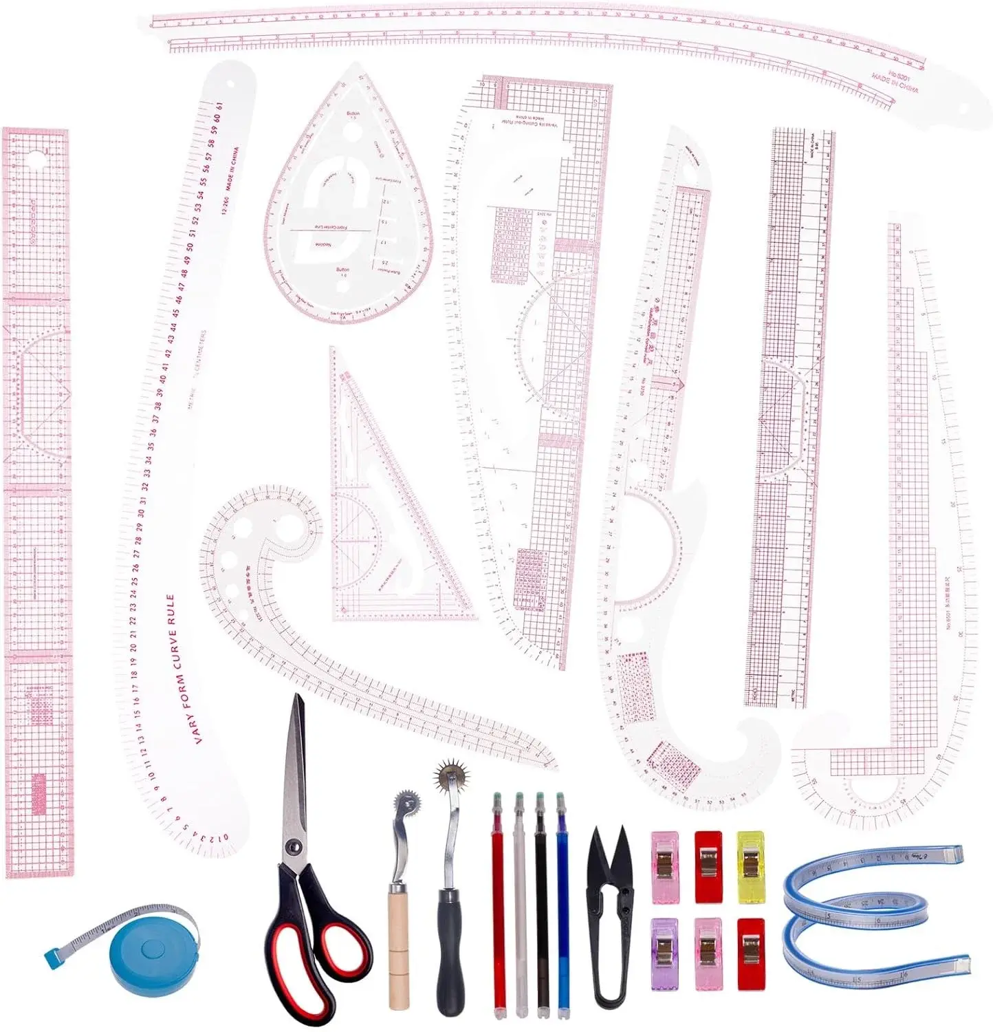 Acrylic Sewing Ruler Set，French Curve Pattern Rulers Kit for Tailors Designers Precision Pattern Making Guides Quilting and DIY Supplies (Ruler Set 4-15Pcs)