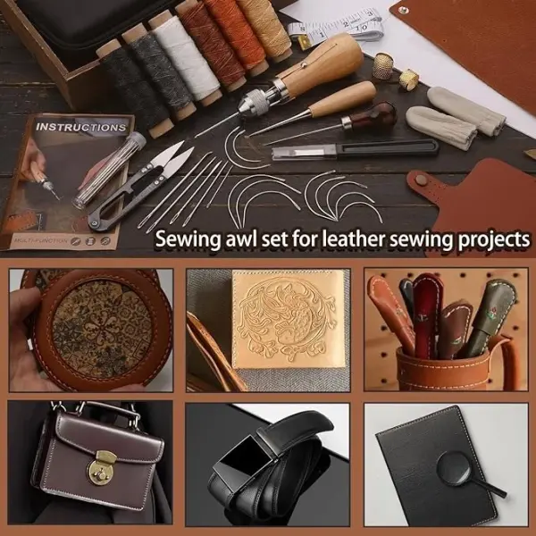 Sewing Awl Kit, Stitching Leather Sewing Thread, Waxed Thread Kit