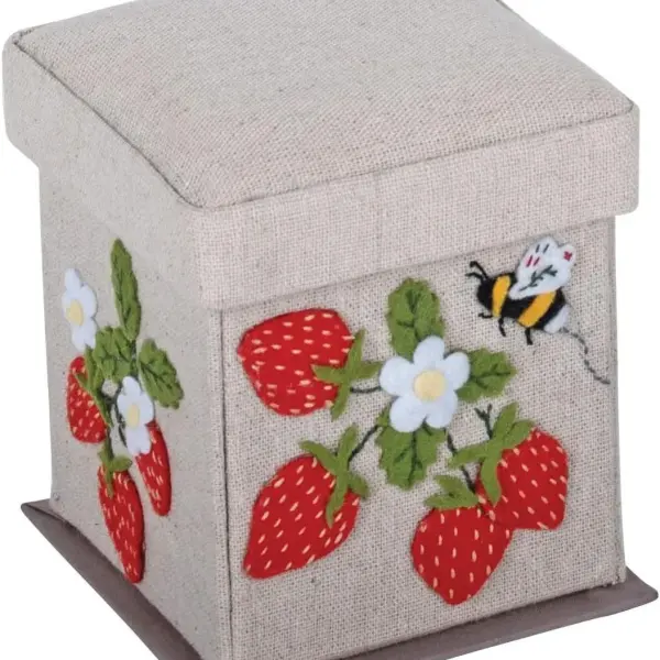 Hobby Gift Filled Sewing Kit - Victorian Style Square - 10.5 x 10.5 x 12.5cm - Natural Strawberries