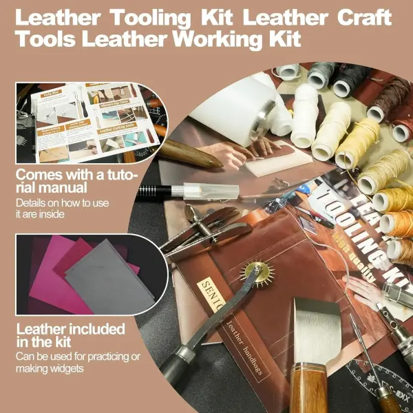EDIETH Professional Leather Craft Tools Kit Leather Working & Tooling Set with High-Carbon Steel Stamping, Punching, Sewing, Engraving Tools, Custom Cutting Mats for Leathercraft Projects