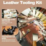 EDIETH Professional Leather Craft Tools Kit Leather Working & Tooling Set with High-Carbon Steel Stamping, Punching, Sewing, Engraving Tools, Custom Cutting Mats for Leathercraft Projects