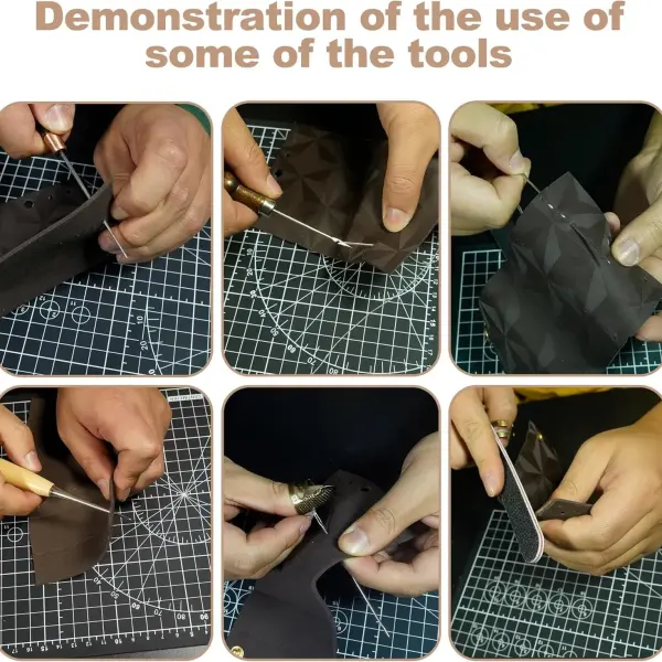 EDIETH Professional Leather Craft Tools Kit Leather Working & Tooling Set with High-Carbon Steel Stamping, Punching, Sewing, Engraving Tools, Custom Cutting Mats for Leathercraft Projects