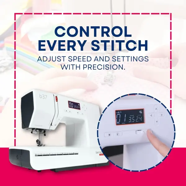 Bernette B37 Swiss Design Computerized Sewing Machine - LCD Display, 5 Presser Feet, Bobbins, Needle Threader, Quilting Features, Portable with Foot Pedal, Ideal for Beginners and Professionals