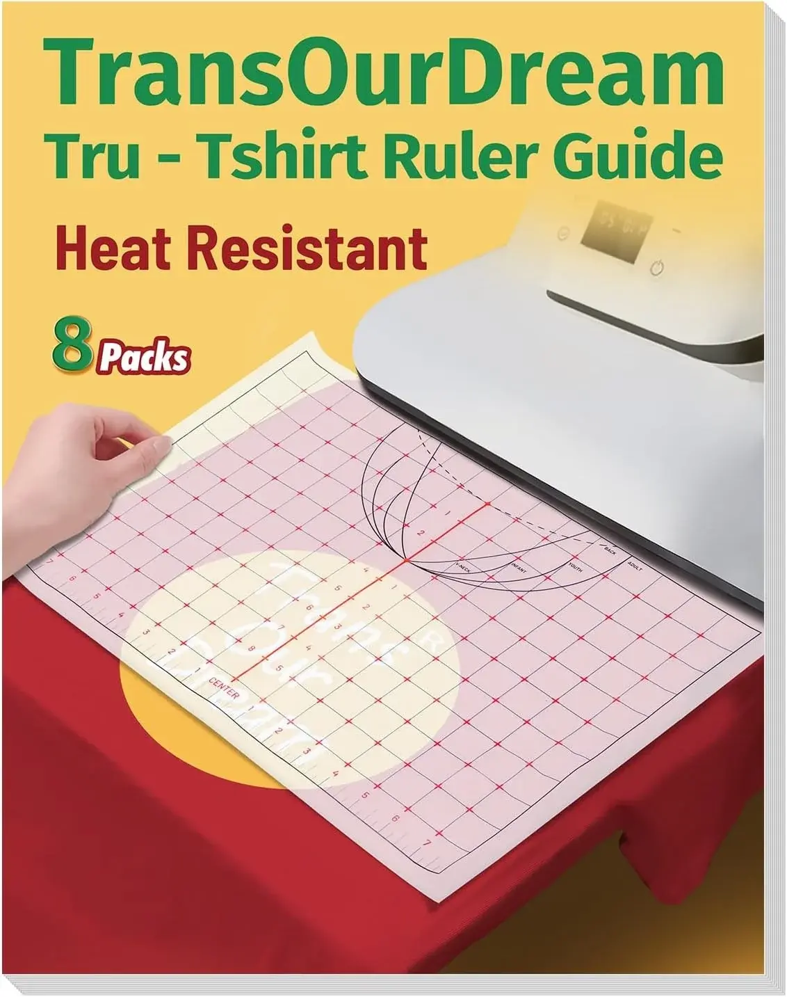 TransOurDream Heat Transfer Paper Supplies Reusable Direct Heat Resistant Tshirt Ruler Guide 8-Pack 16'' Large Cuttable Alignment Ruler, Special/V-Neck/Round Vinyl Centering Tool, S-5XL Adult Youth