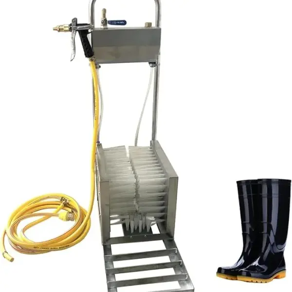 Farm Boot Scrubber with Water Spray Gun and Stainless Steel Brush for Mud Removal on Farms, Ranches, Construction Sites