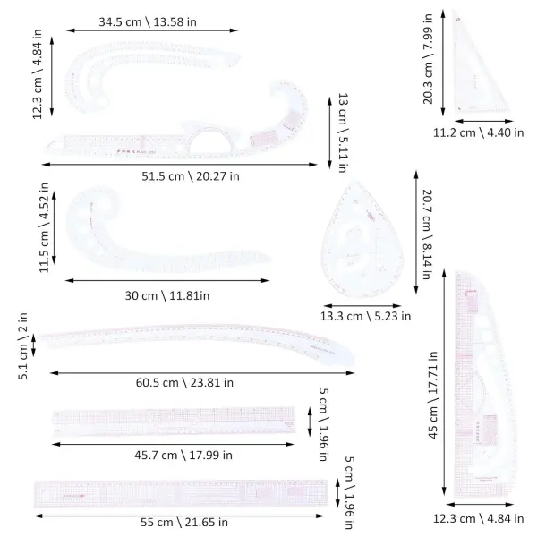 VILLCASE Clothing Cutting Ruler PVC Tailor Craft Tool Smooth Surface DIY Patchwork Measuring Curve Ruler for Dressmaking Quilting Tailoring Beginners