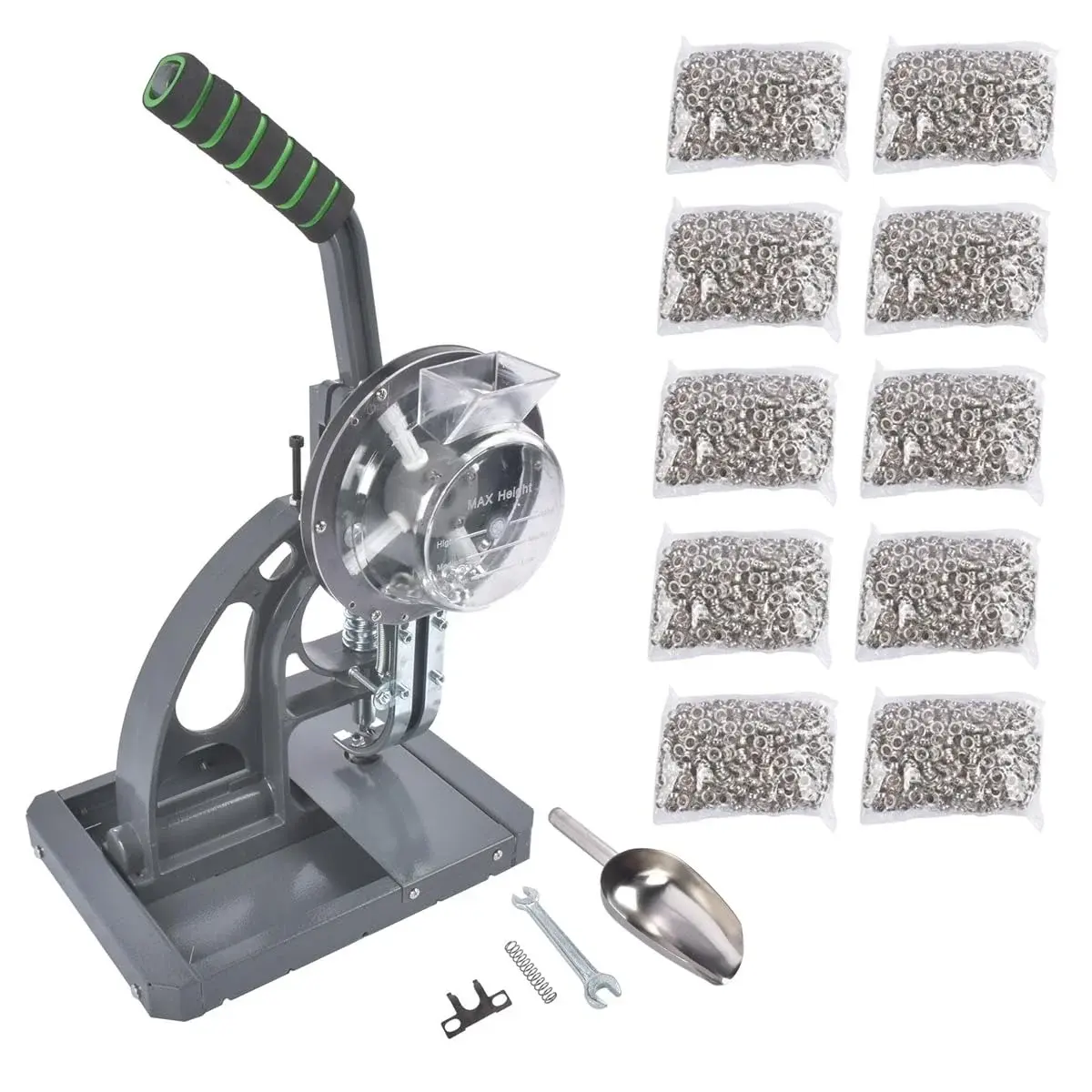 Semi-Automatic Grommet Machine, Heavy Duty Eyelet Grommet Machine Eyelet Feeding Punch Press Tool Kit with 10000pcs 3/8"(10MM) Grommets
