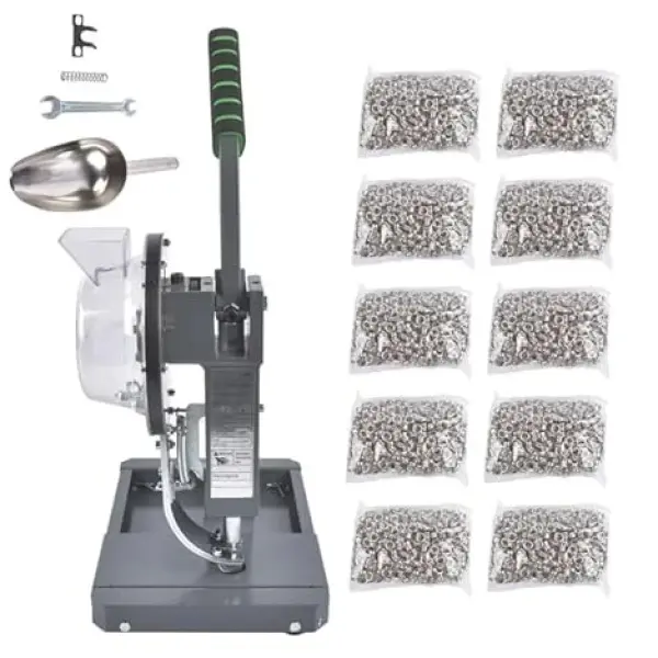 Semi-Automatic Grommet Machine, Heavy Duty Eyelet Grommet Machine Eyelet Feeding Punch Press Tool Kit with 10000pcs 3/8"(10MM) Grommets