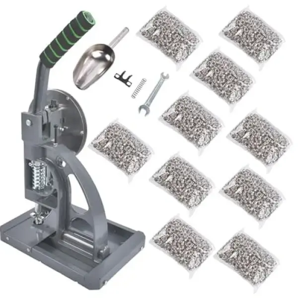 Semi-Automatic Grommet Machine, Heavy Duty Eyelet Grommet Machine Eyelet Feeding Punch Press Tool Kit with 10000pcs 3/8"(10MM) Grommets