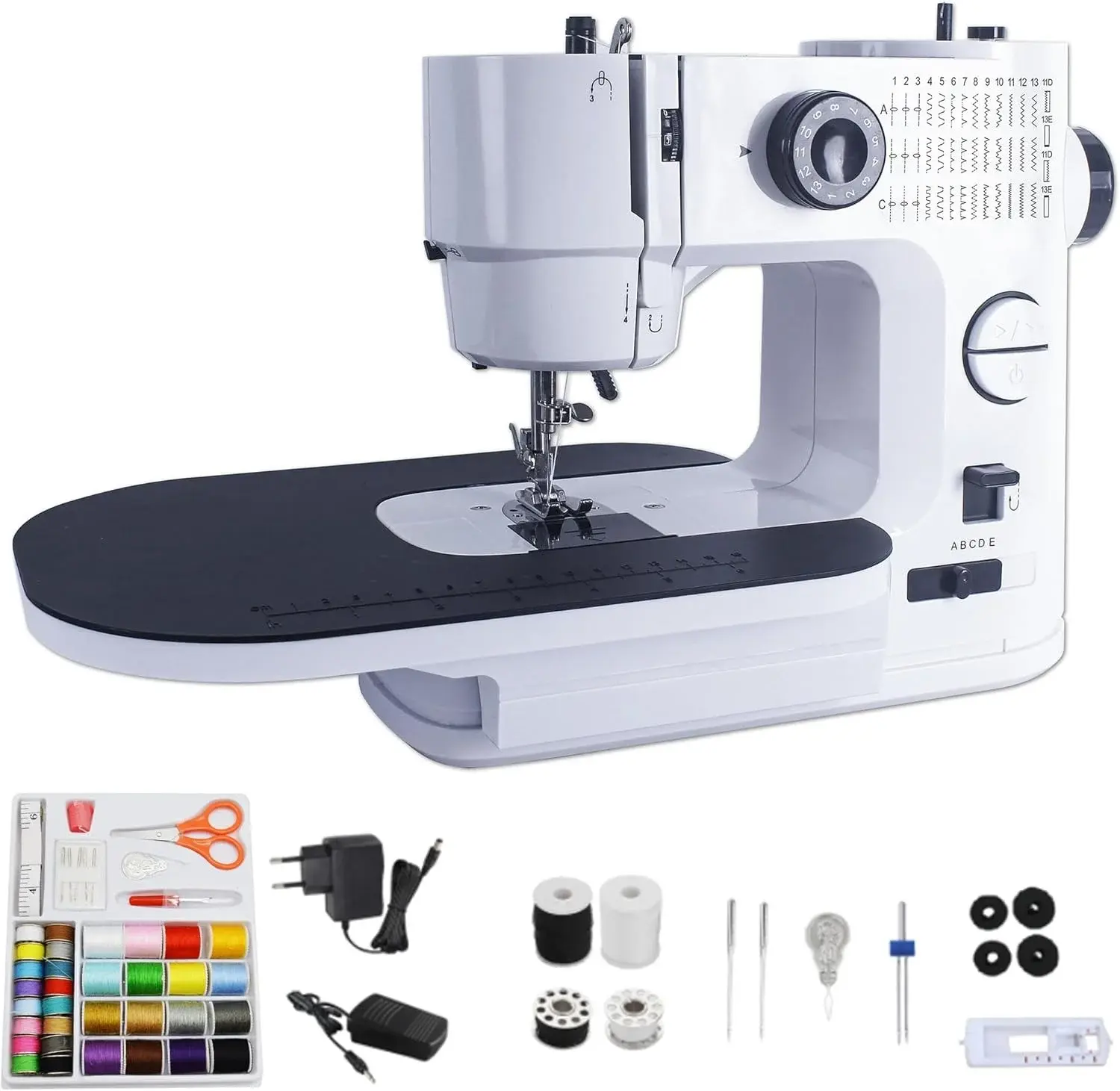 Portable Sewing Machine for Beginners with Full Metal Core,Professional | 42PCS Sewing Kit,Extension Table,39 Stitches,5 Speeds, 6 Layer Fabric,Double Needle, Foot Pedal, Dual Power, Mini Electric