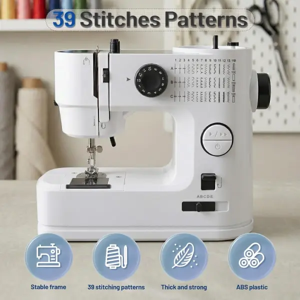 Portable Sewing Machine for Beginners with Full Metal Core,Professional | 42PCS Sewing Kit,Extension Table,39 Stitches,5 Speeds, 6 Layer Fabric,Double Needle, Foot Pedal, Dual Power, Mini Electric