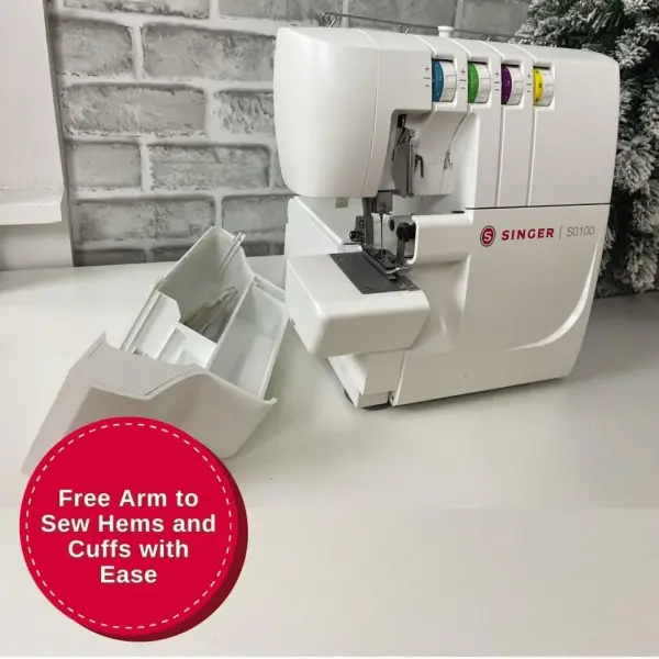 SINGER® S0100 Metal Frame Serger with Accessory Kit | Overlock Machine with 6 Built-in Stitches, 2-3-4 Thread Capability, Adjustable Tension & Stitch Length | 1300 Stiches/Min & Differential Feed