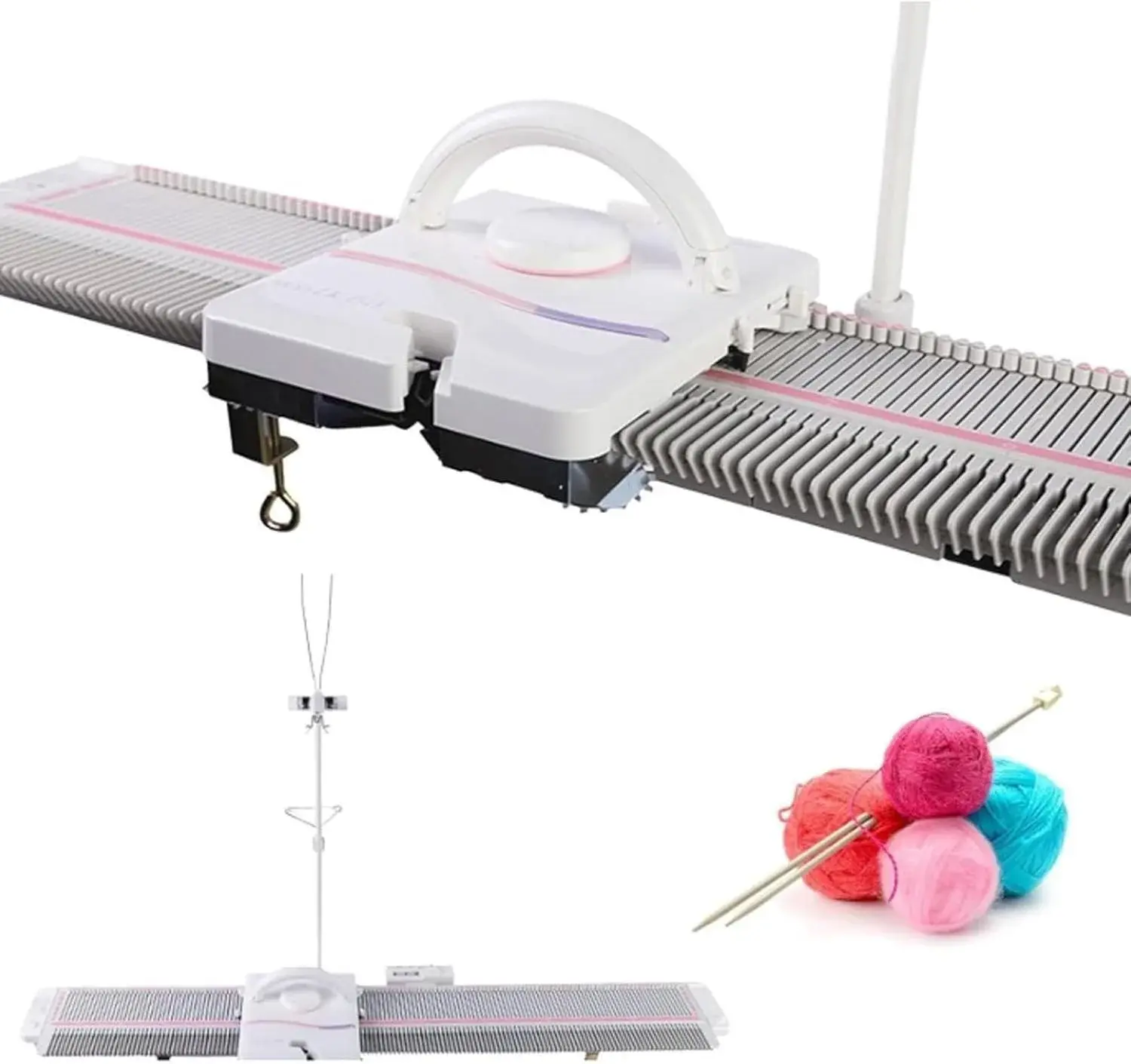 Oiyekntd Knitting Machine with Accessories, Medium Gauge 6.5mm Plastic Household Knitting Machine with Accessories Household Sewing Tool Set for Sock, Hat, Scarf, and Sweater Knitting