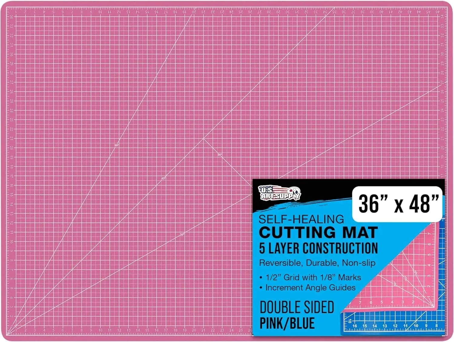 U.S. Art Supply 36" x 48" Self-Healing Cutting Mat 5-Ply - Double-Sided Pink/Blue Craft Mat, Non-Slip Cutting Mats for Crafts, Sewing, Quilting, Scrapbooking