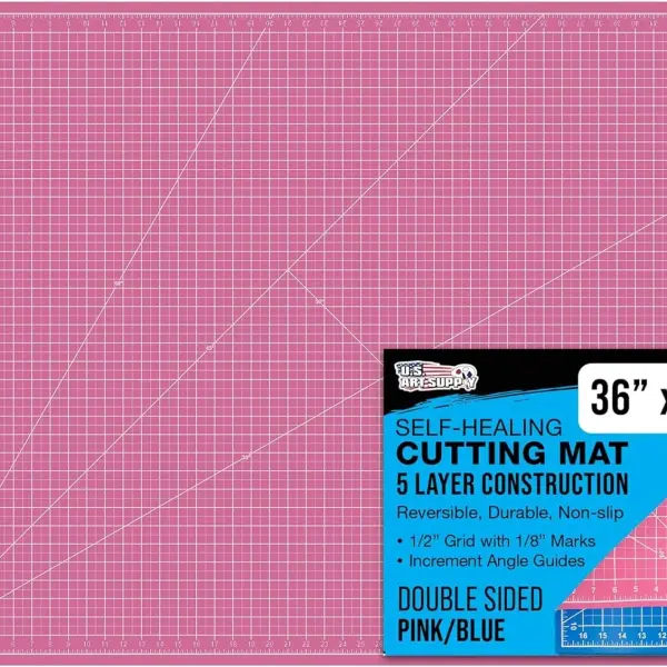 U.S. Art Supply 36" x 48" Self-Healing Cutting Mat 5-Ply - Double-Sided Pink/Blue Craft Mat, Non-Slip Cutting Mats for Crafts, Sewing, Quilting, Scrapbooking