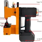 Handheld Bag Sewing Machine, Portable Bag Closing Machine Bag Stitcher, Cordless Industrial Bag Sealing Device for Rice Bag with Rechargeable 2000mAh Battery, Automatic Secant & 2 Needle Pitches