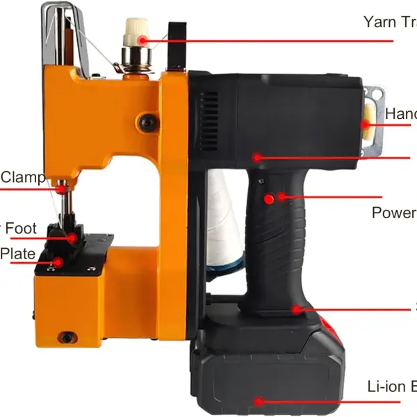 Handheld Bag Sewing Machine, Portable Bag Closing Machine Bag Stitcher, Cordless Industrial Bag Sealing Device for Rice Bag with Rechargeable 2000mAh Battery, Automatic Secant & 2 Needle Pitches