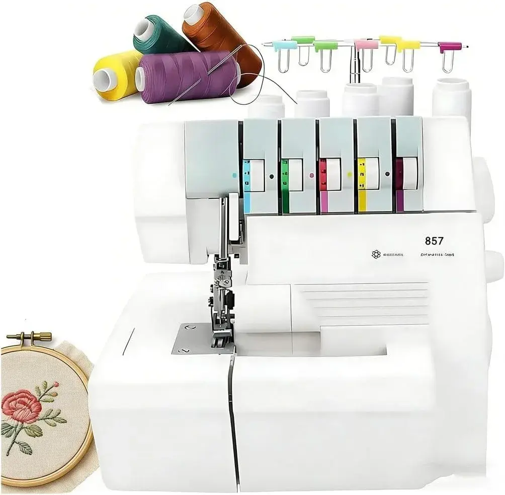 Professional Heavy-Duty Coverstitch Sewing Machine, Semi-Industrial Overlock with Digital Pressure Adjustment, 2-3-4-5 Thread Capability for Versatile Stitching