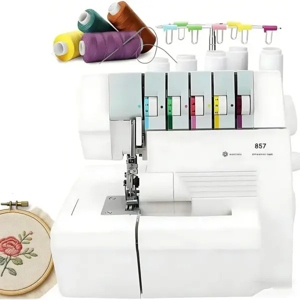 Professional Heavy-Duty Coverstitch Sewing Machine, Semi-Industrial Overlock with Digital Pressure Adjustment, 2-3-4-5 Thread Capability for Versatile Stitching