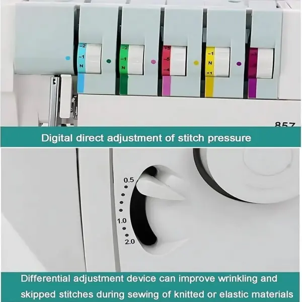Professional Heavy-Duty Coverstitch Sewing Machine, Semi-Industrial Overlock with Digital Pressure Adjustment, 2-3-4-5 Thread Capability for Versatile Stitching