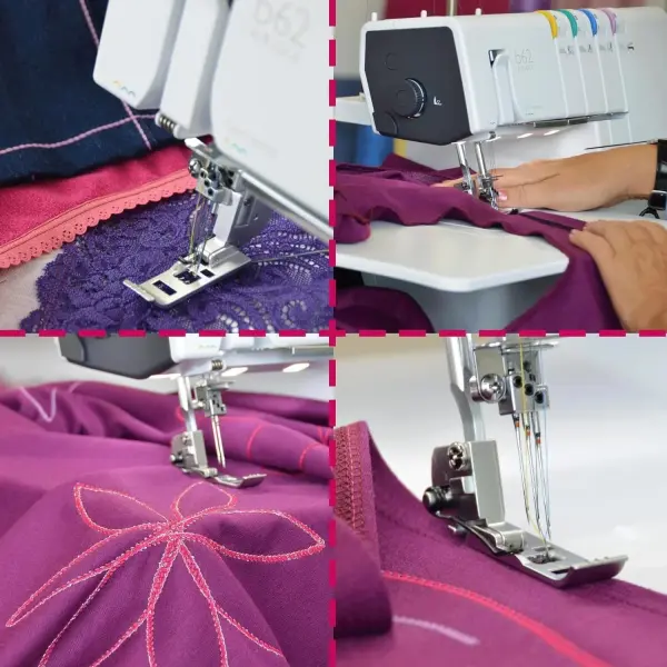 Bernette B62 Airlock Coverstitch Machine Bundle | Air Threader, 7-piece coverstitch foot kit, LED Light, Extension Table | Heavy Duty, Beginner to Professional, Advanced Sewing & Decorative Stitching