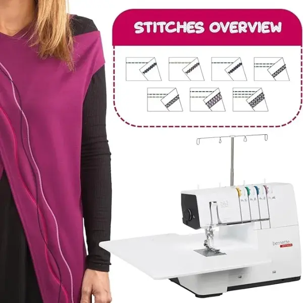 Bernette B62 Airlock Coverstitch Machine Bundle | Air Threader, 7-piece coverstitch foot kit, LED Light, Extension Table | Heavy Duty, Beginner to Professional, Advanced Sewing & Decorative Stitching