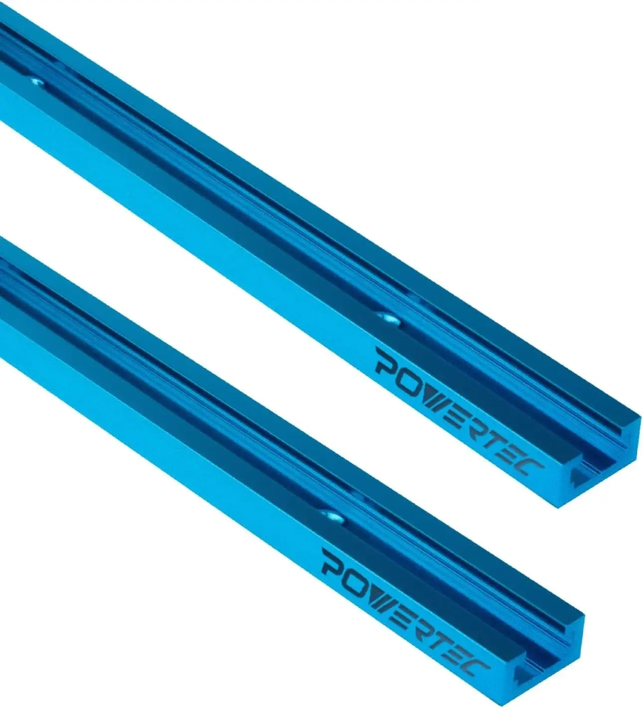 POWERTEC 71158V 48 Inch Double-Cut Profile Universal T-Track with Predrilled Mounting Holes, 2 Pack, T Track for Woodworking Jigs and Fixtures, Drill Press Table, Router Table, Workbench