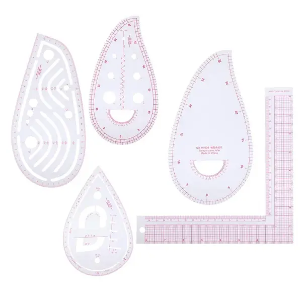 5PCS Curve Ruler Set,Multi Function L-Shaped Tailoring Ruler with Built in Scale,Plastic Clothing Design Tool