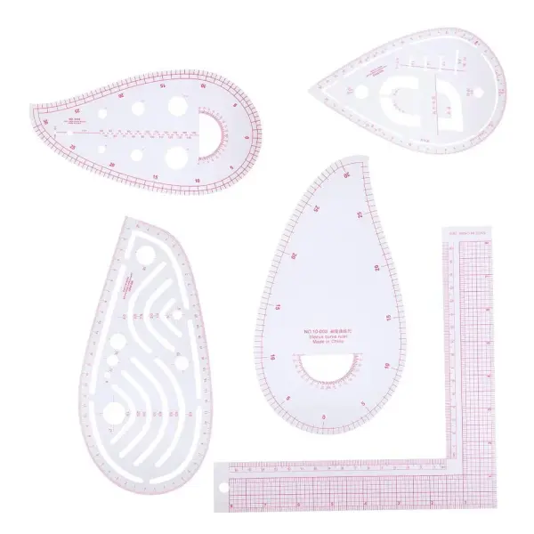 5PCS Curve Ruler Set,Multi Function L-Shaped Tailoring Ruler with Built in Scale,Plastic Clothing Design Tool