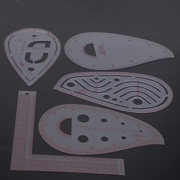 5PCS Curve Ruler Set,Multi Function L-Shaped Tailoring Ruler with Built in Scale,Plastic Clothing Design Tool
