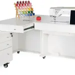 Kangaroo & Joey XL Hydraulic Sewing Cabinet - Sewing Machine Table with Lift Opening, Storage Caddy, Extension Leaves - Fits Machines up to 65 lbs - Ash White