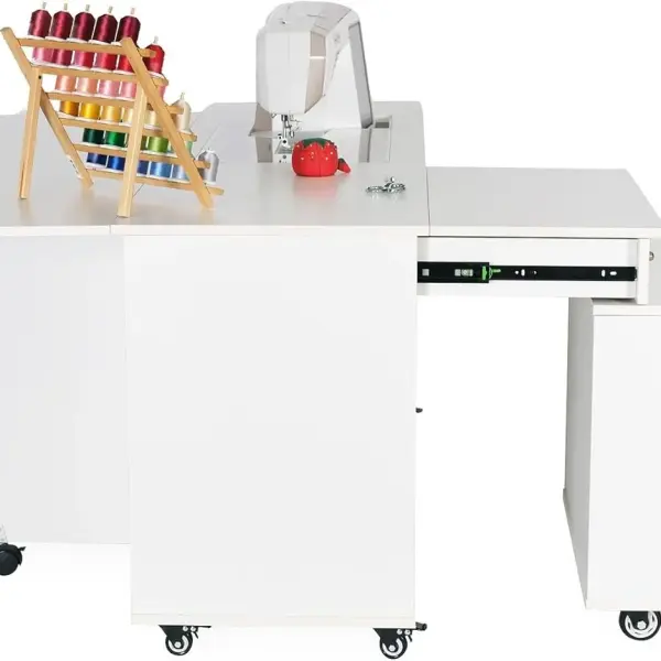 Kangaroo & Joey XL Hydraulic Sewing Cabinet - Sewing Machine Table with Lift Opening, Storage Caddy, Extension Leaves - Fits Machines up to 65 lbs - Ash White