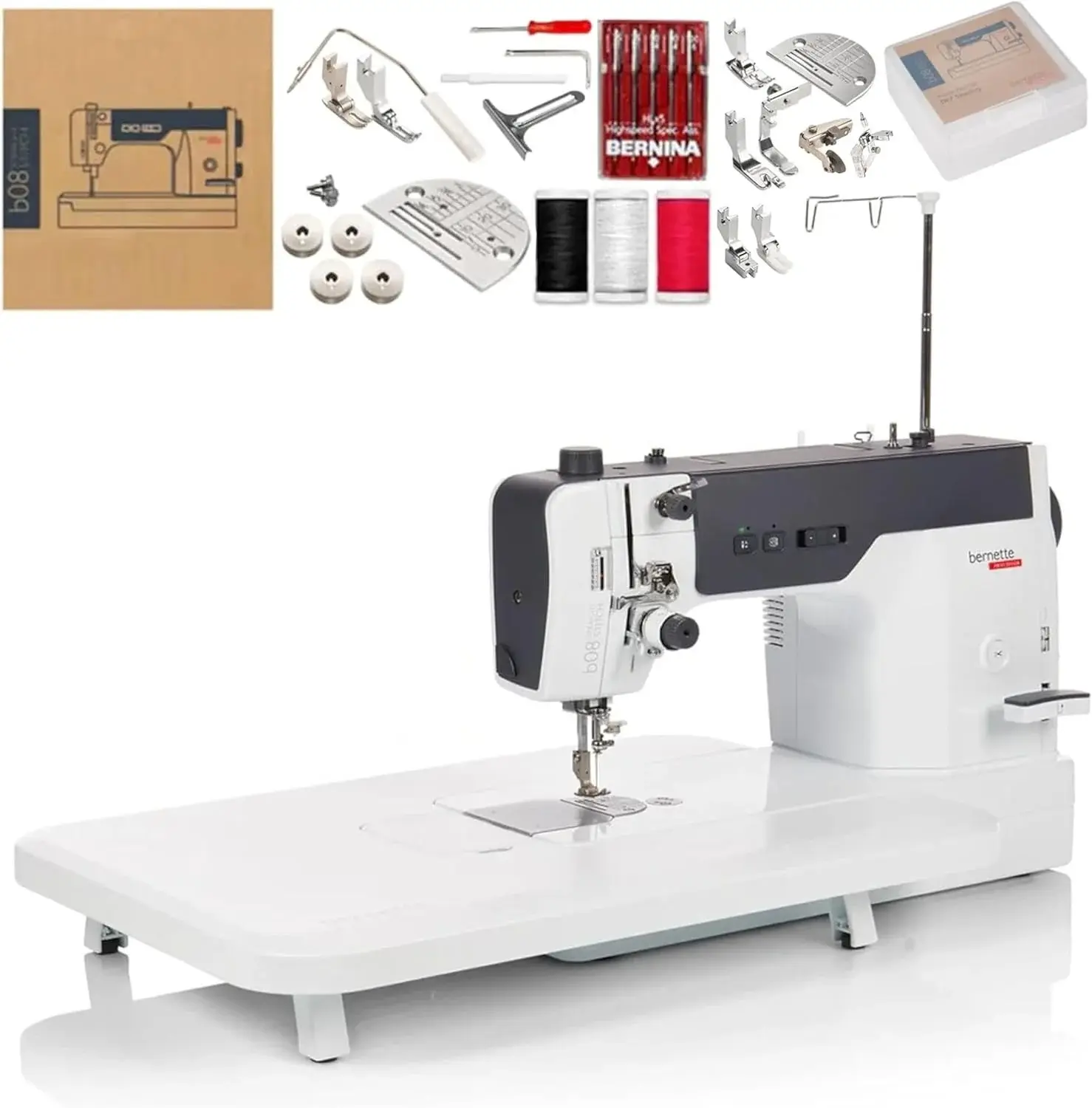 Bernette B08 Straight Stitch Sewing Machine | 1600 Stitches Per Minute | Includes DIY Sewing Presser Foot Kit, Needles, Bobbins, Extension Table, LED Light, Threader, Great for Beginner & Professional
