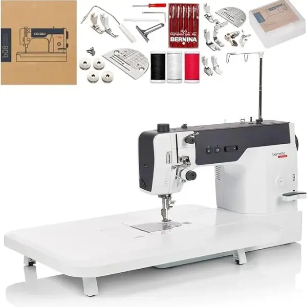 Bernette B08 Straight Stitch Sewing Machine | 1600 Stitches Per Minute | Includes DIY Sewing Presser Foot Kit, Needles, Bobbins, Extension Table, LED Light, Threader, Great for Beginner & Professional