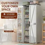 NEWOWNDS Craft Storage Cabinet with LED Lights​​ – 72" Adjustable Shelves Sewing Organizer, Multi-Purpose Sewing Cabinet for Craft Room/Home Office Storage