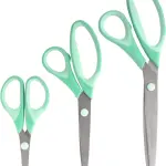 BambooMN Titanium Softgrip Scissors Set for Sewing, Arts, Crafts, Office - 30 Sets of 3 - Mint Green w/Light Inlays