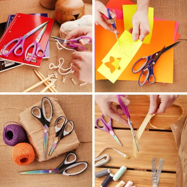 BambooMN Titanium Softgrip Scissors Set for Sewing, Arts, Crafts, Office - 30 Sets of 3 - Mint Green w/Light Inlays