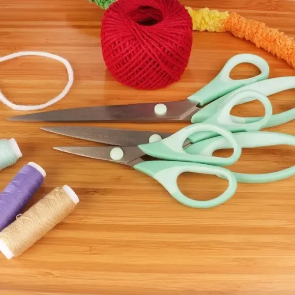 BambooMN Titanium Softgrip Scissors Set for Sewing, Arts, Crafts, Office - 30 Sets of 3 - Mint Green w/Light Inlays
